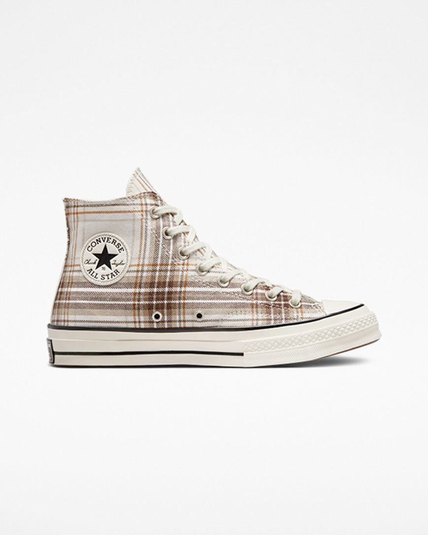 Tenisi Inalti Dama Converse Chuck 70 Tartan Bej Negrii | RO AJP0V372